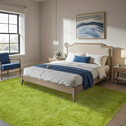 Area Rug Fluffy Faux-Fur Shag in Solid, Tie-Dye and Ombre Colors with Six Retained Room Sizes
