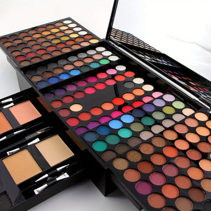 Makeup Kit 190-Color Fold-Out Face and Eye Palette with Center Mirror, 144 Eyeshadow Shades and Eight Brushes