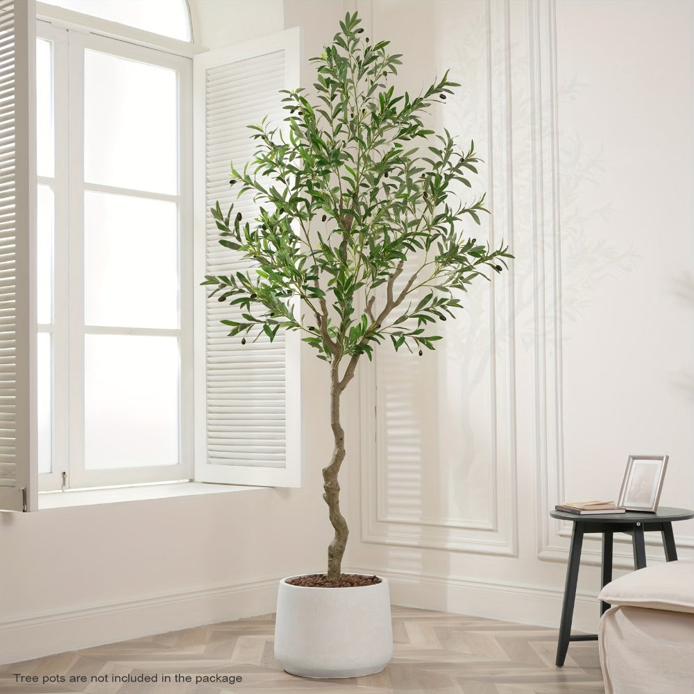 Artificial Olive Tree Indoor 5FT 6FT 7FT 8FT Potted Faux Olive Tree with Lifelike Trunk Branches Silk Leaves Fruits – Large Fake Plant for Living Room Office Home Decor