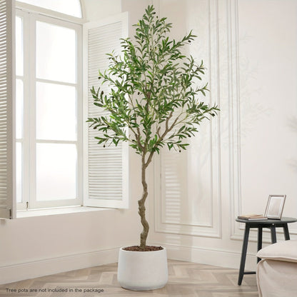 Artificial Olive Tree Indoor 5FT 6FT 7FT 8FT Potted Faux Olive Tree with Lifelike Trunk Branches Silk Leaves Fruits – Large Fake Plant for Living Room Office Home Decor