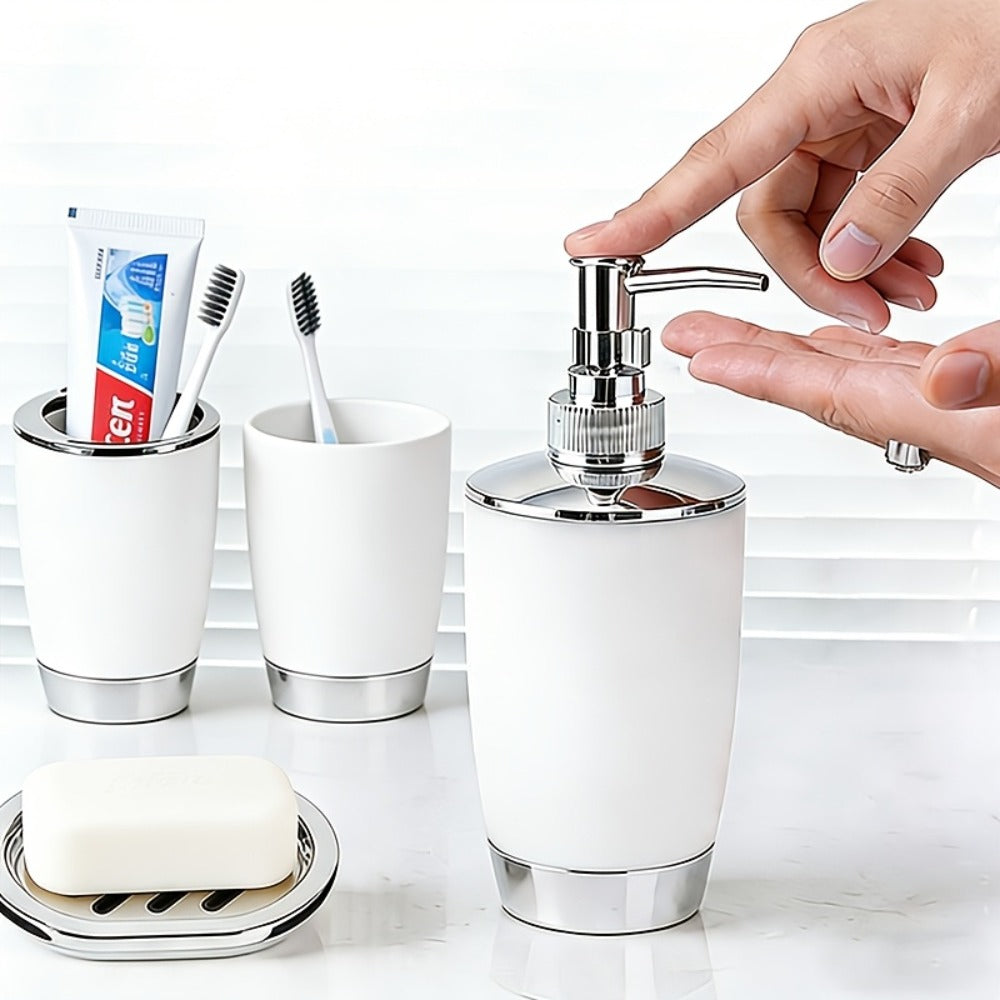 Seven-Piece Bathroom Accessory Set with Waste Bin, Toilet Brush, Dispenser and Containers in Seven Colors