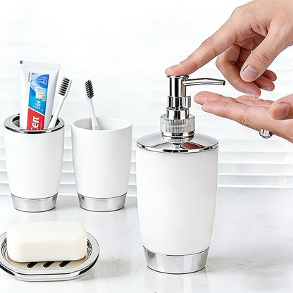 Seven-Piece Bathroom Accessory Set with Waste Bin, Toilet Brush, Dispenser and Containers in Seven Colors
