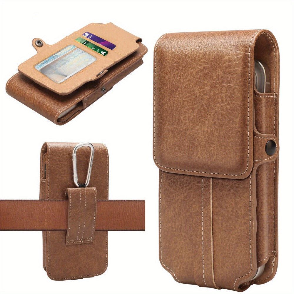 Vertical Belt-Clip Phone Holster with Card Slots for 5.2- to 7.2-Inch Phones in Black or Brown