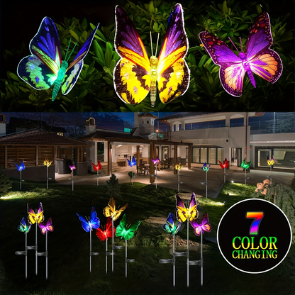 Solar Garden Lights Butterfly Stakes with Color-Changing LEDs in 3- or 6-Pack Sets for Lawn Decor