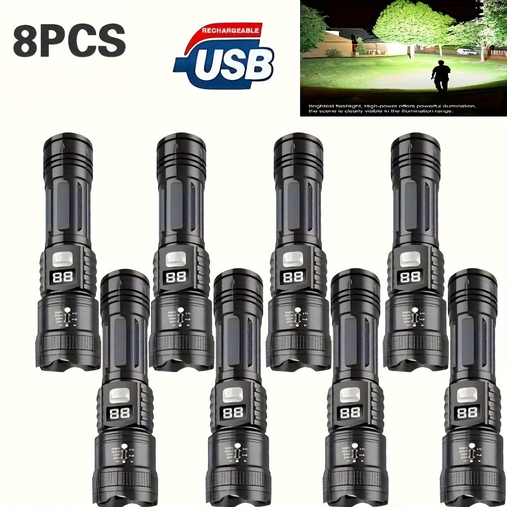 Flashlight 800-Lumen Zoomable Rechargeable Torch with 150m Range in 2, 4 or 8-Piece Packs for Outdoor Use