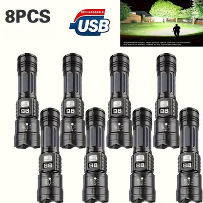Flashlight 800-Lumen Zoomable Rechargeable Torch with 150m Range in 2, 4 or 8-Piece Packs for Outdoor Use