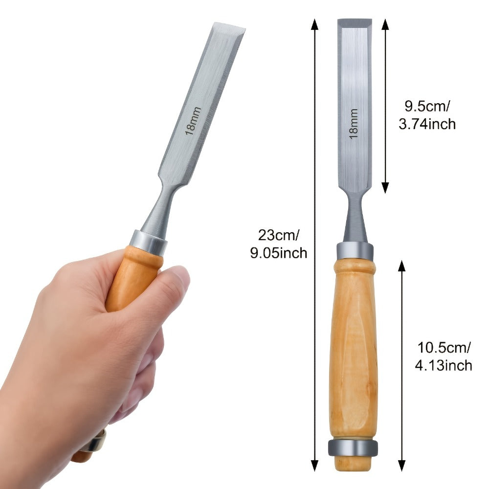 Wood Chisel Set 4pcs – CR-V Steel Woodworking Chisels 6/12/18/24mm, Professional Wood Carving & Carpentry Hand Tools for Beginners and Experts