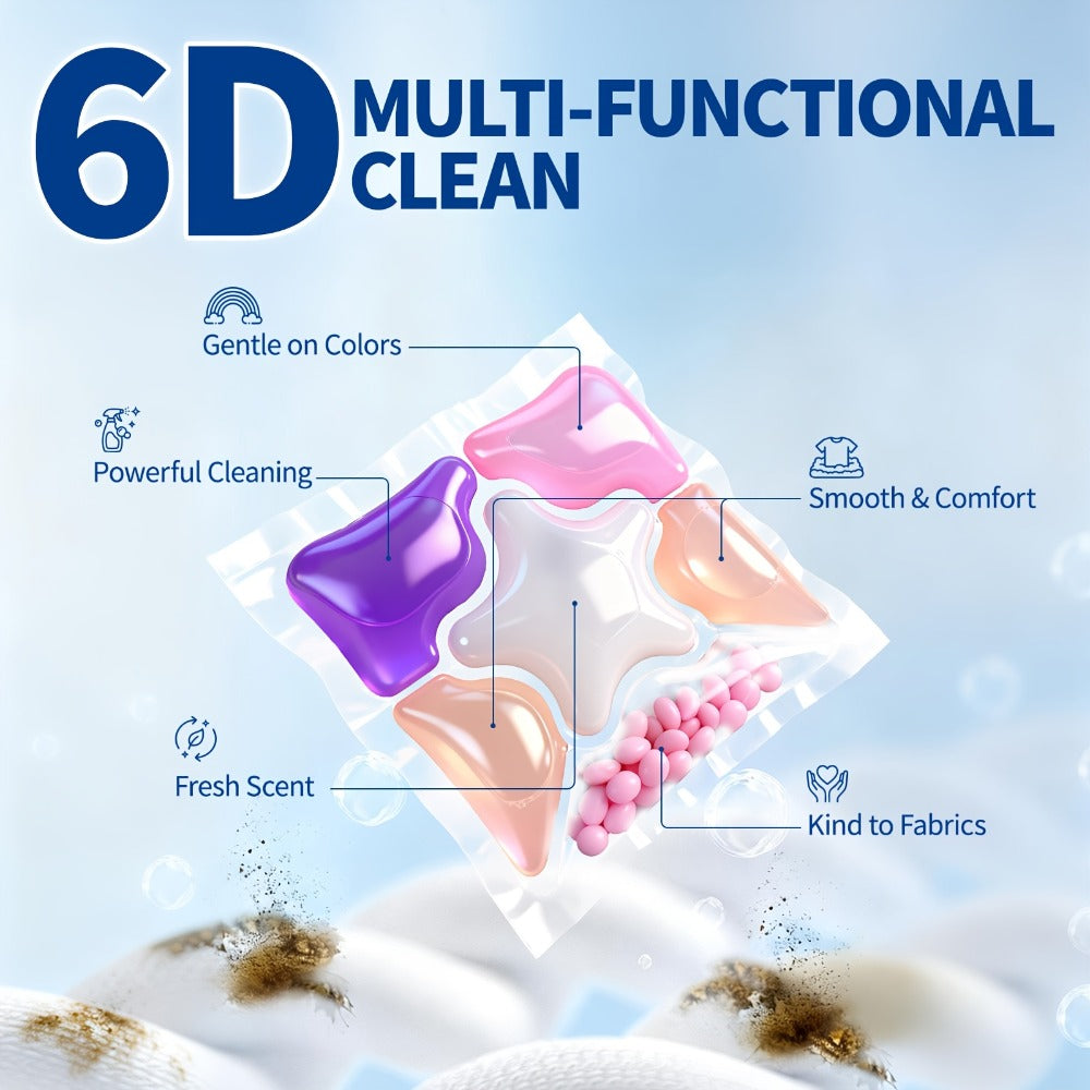 Laundry Detergent Gel Pods, 60-Count 480g Pack in a Clear Six-Cell Handled Storage Tub with Multicolor Pods