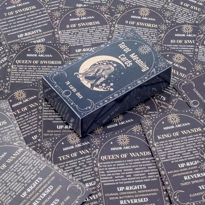 Tarot Meaning Cards Reference Deck with 78 Illustrated Cards, Printed English Text and Compact Black Box