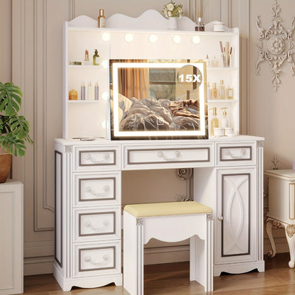 Rotating LED Vanity Mirror with 15X Magnifier, Three Light Colors and 14 x 17 Inch Framed Design