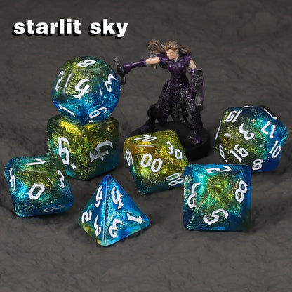 standard tabletop Polyhedral Dice Set 84pcs – Starry Night Glitter Dice with Pouch & Tray for standard tabletop RPG standard tabletop