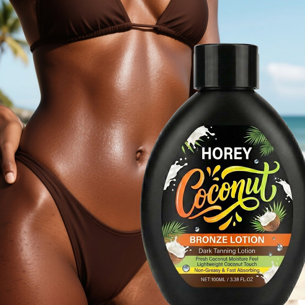 Coconut Bronze Self-Tanning Lotion 100ml in Black Flip-Cap Bottle with Ingredient Panel for Body Application