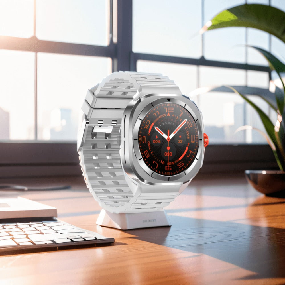Smart Watch Round Display with Wireless Calling, Custom Faces and Orange, Black, White or Blue Band
