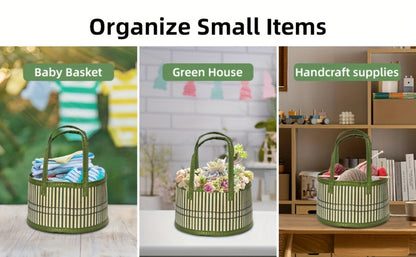 Bamboo Storage Baskets 6-Pack in Oval or Round Shapes with Nine Color and Shape Variants for Home Organization