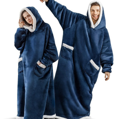 Wearable Blanket with Sleeves – Oversized Long Flannel Hoodie Sweatshirt Pullover for Women & Men, Giant TV Blanket, 2 Colors