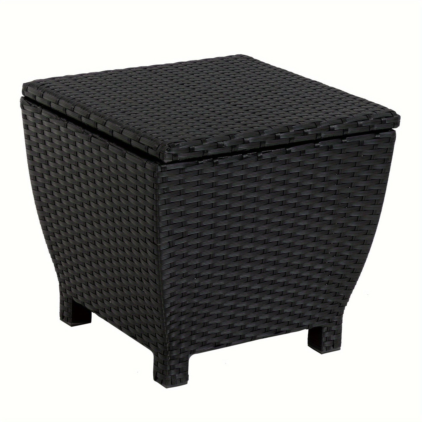 PE Wicker Outdoor Storage Box Side Table, Flip-Top Lid