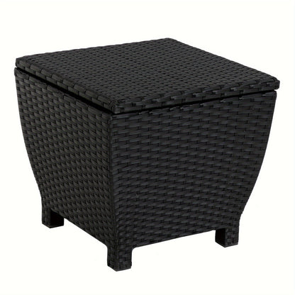 PE Wicker Outdoor Storage Box Side Table, Flip-Top Lid