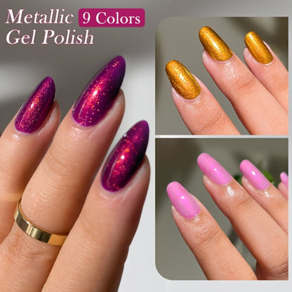 Gel Nail Polish Set with LILYCUTE Label, 9 Metallic Glitter Red and Purple Colors, 0.24oz Each