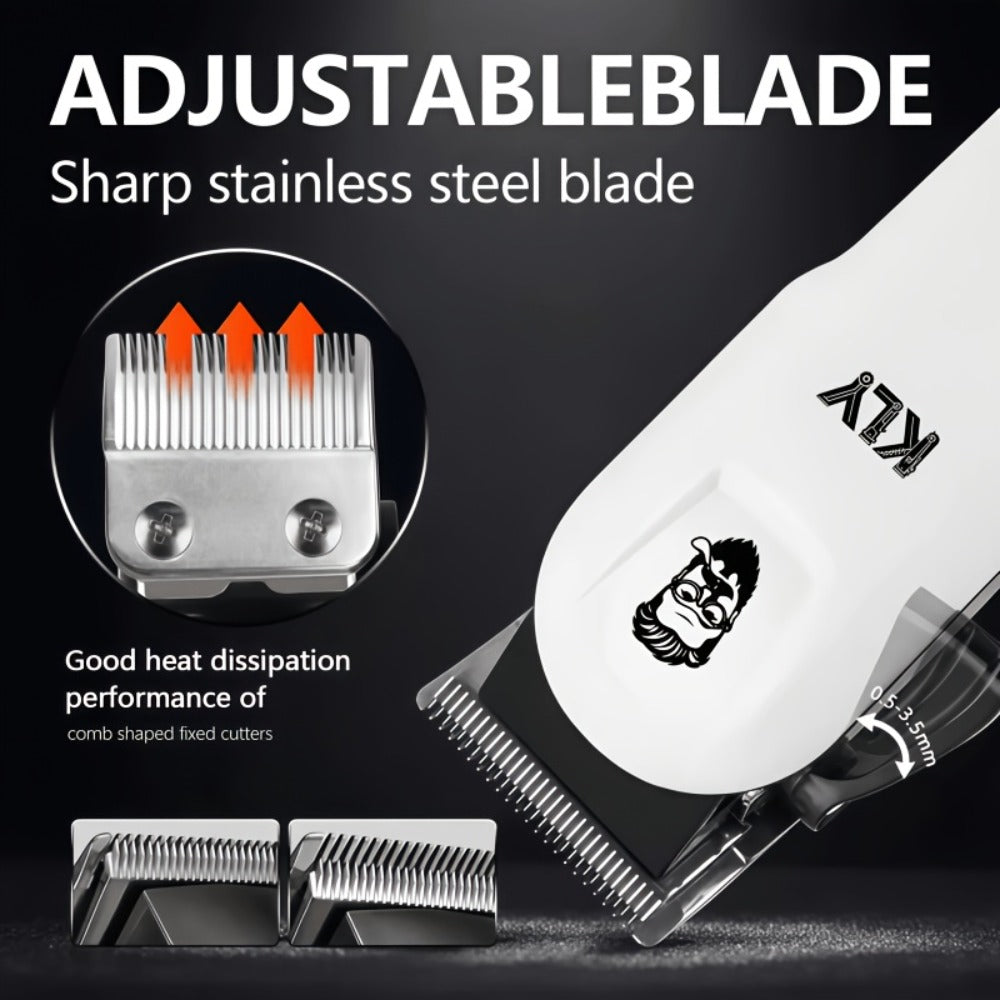 USB Rechargeable Hair Clipper for Men with LCD Display — Professional Large-Capacity Battery Clipper, Reinforced White Design, Home Salon & Travel Essential, Gift for Dad & Son