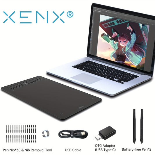 XENX Graphics Drawing Tablet 10 x 6.22 Inch, 8192 Pressure Sensitivity Battery-Free Passive Stylus, 10 Customizable Hotkeys, Compatible with Mac Windows Android, Wacom Alternative for Digital Art Illustration Design Online Teaching