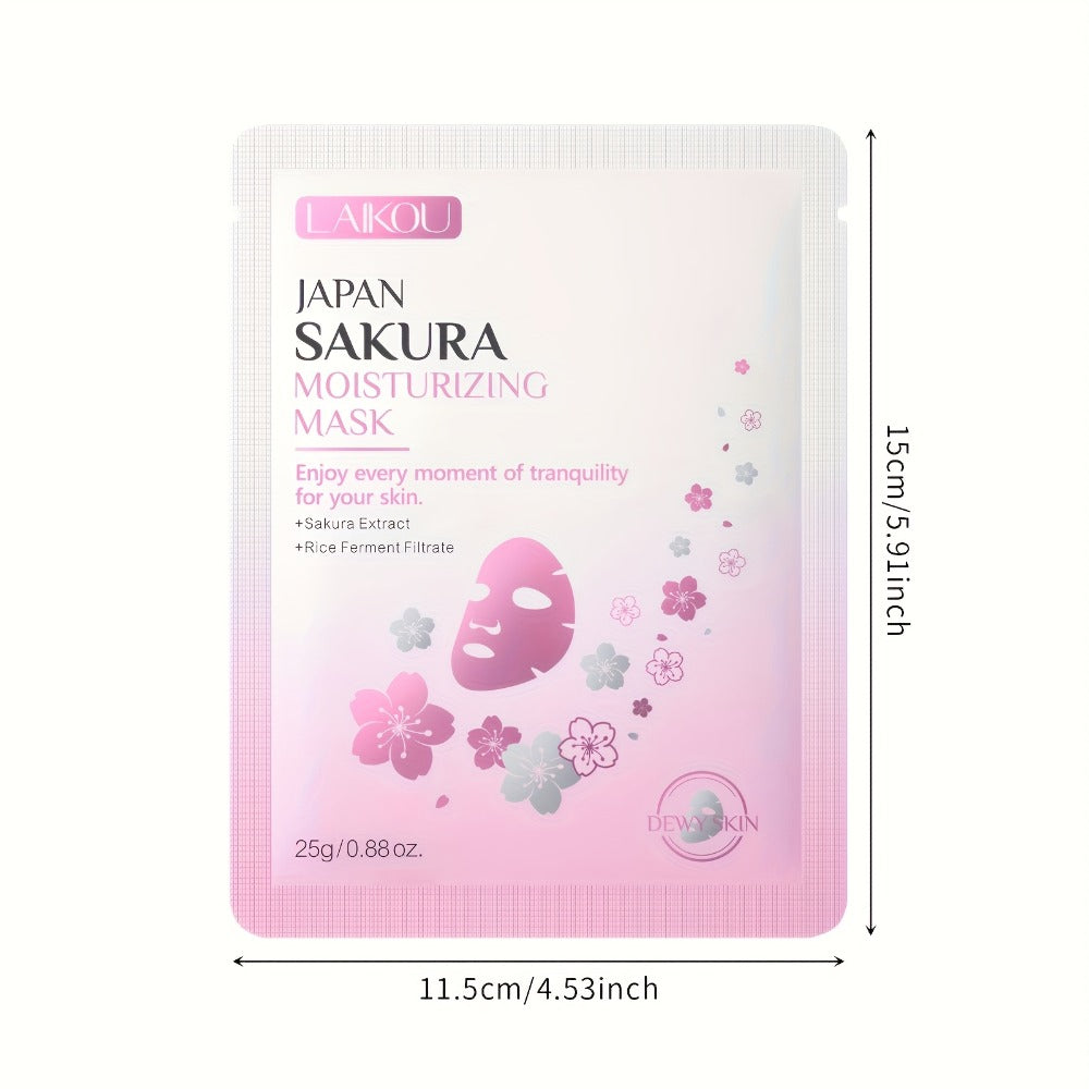 LAIKOU Sakura Sheet Mask 40-Pack with 25g Pouches, Sakura Extract and Rice Ferment Filtrate Labels