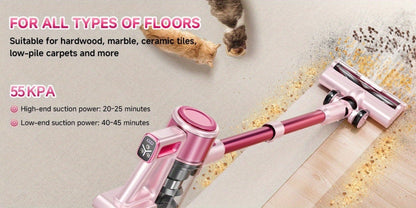 Cordless Vacuum Cleaner 55KPa 8-in-1 Stick Vacuum with LED Light 180° Swivel Lightweight Wireless for Hardwood Carpet Pet Hair Stairs Car Sofa Home Office