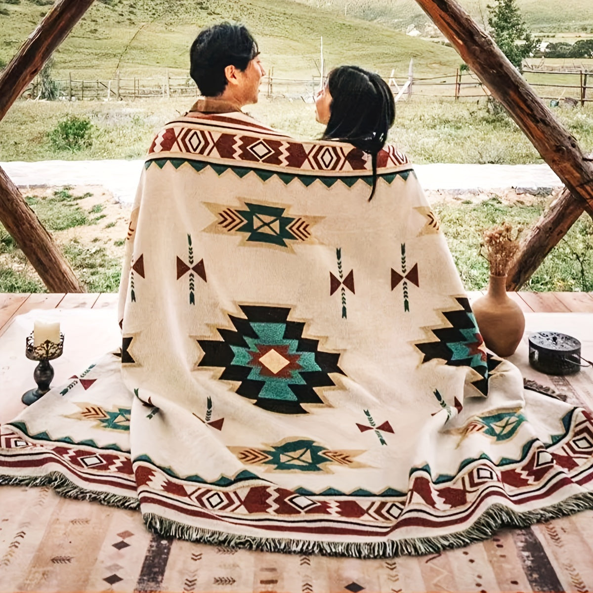 Sucre Pattern Outdoor Blanket in Protected 35.43-Inch Square or 35.4 x 70.9-Inch Rectangular Sizes