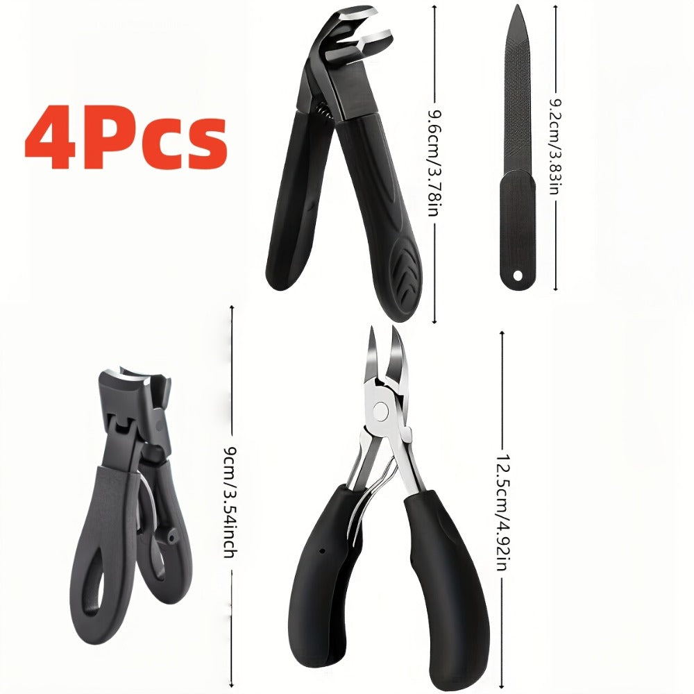 Four-Piece Nail Scissors Set with Extended Handles, Curved Blades and Nail File for Home Manicure and Pedicure