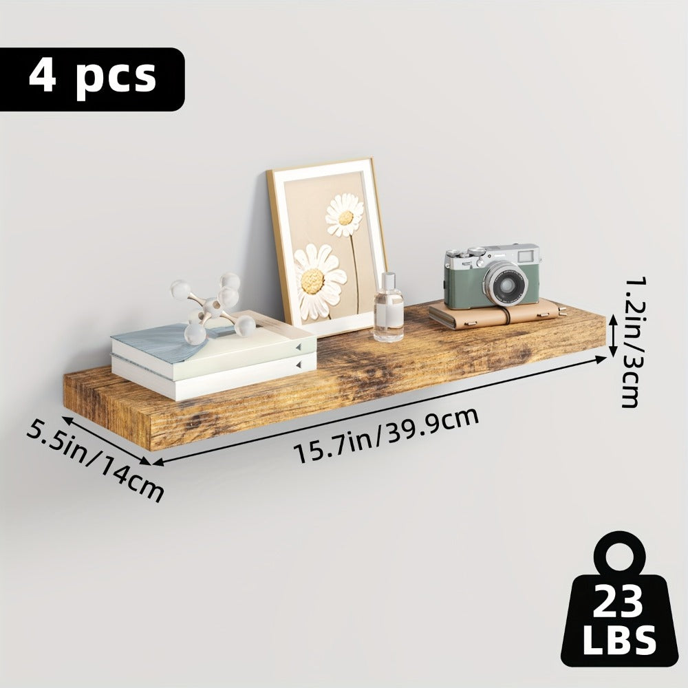 Floating Wall Shelf Set with Concealed-Style Brackets, Multiple Finishes and 4- or 6-Piece Options