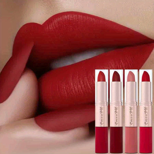 Dual-Ended Matte Lipstick & Lip Gloss Set 4pcs — 2-in-1 Velvety Long-Lasting Lip Color, Non-Drying Comfortable Formula, Precise Application Lip Kit Gift for Women