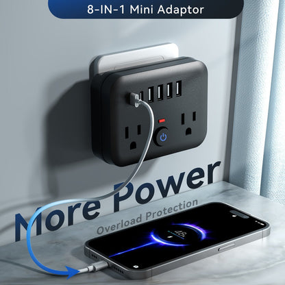 Surge Protector Power Strip 8-in-1 Mini Wall Adapter with 2 AC Outlets, 4 USB-A, 2 USB-C and One or Two-Pack Options