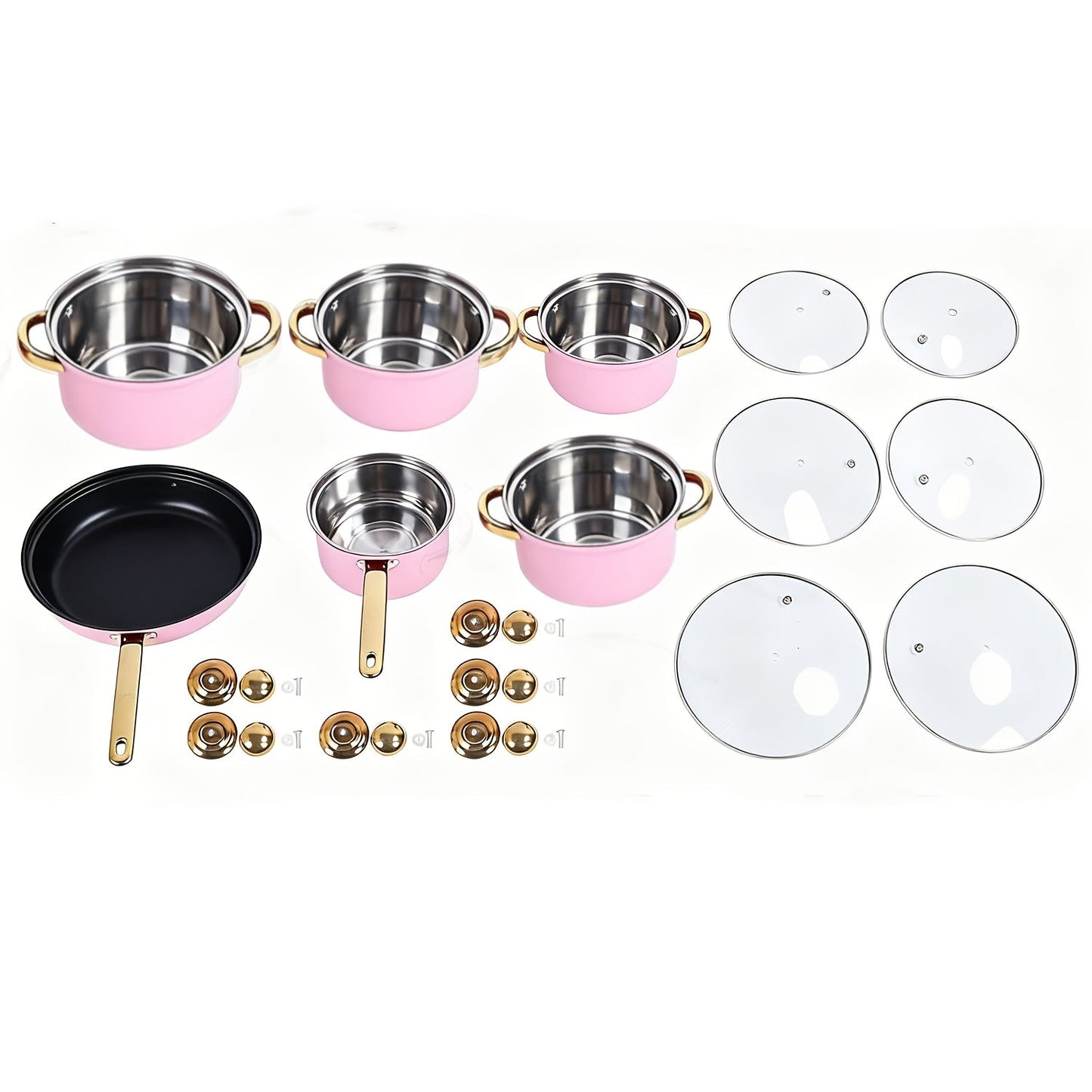 Stainless Steel Deep Pot Cookware Set 10 & 12 Piece with Lids & Dual Handles – Oven Safe Soup Hot Pot Pasta Seafood Stew Pots | Silver Pink Gold | Home Restaurant Cooking Gift Set