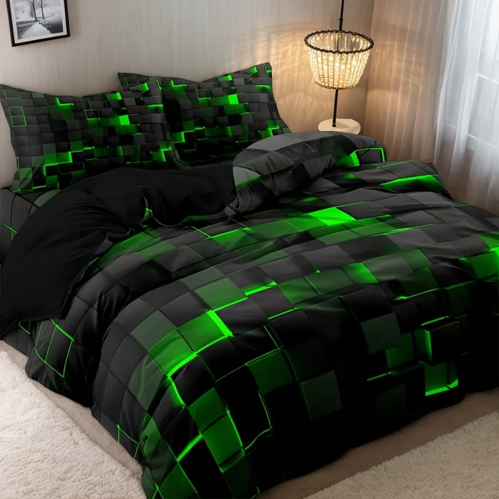 3-Piece Duvet Cover Set with Dimensional Geometric Cube Print, Zipper Closure and Five Color Options