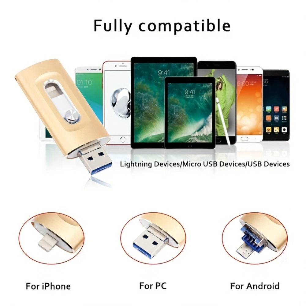 USB Flash Drive, 4-in-1 USB 3.0 Multi-Connector Drive with 128GB or 256GB Capacity and Four Color Options