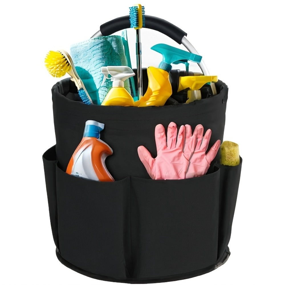 Foldable Cleaning Caddy Organizer 17L with Handle – Portable Collapsible Bucket Bag with 6 Pockets for Cleaning Supplies, Toiletries & Garden Tools, Multi-Purpose Home Travel Basket
