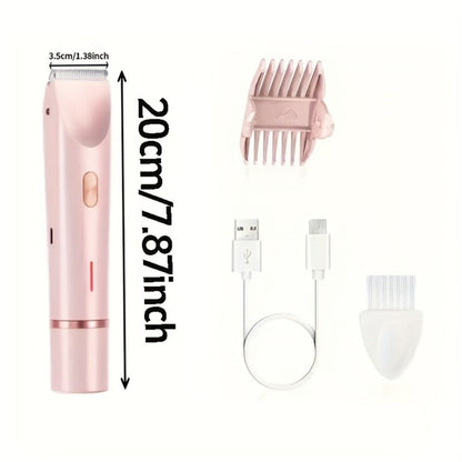Bikini Trimmer Electric 2-in-1 Rechargeable Dual-Head Face Shaver for Women - Stainless Steel Blade USB Cordless Hair Remover for Bikini Line Face Arms Thighs Body Portable Gift