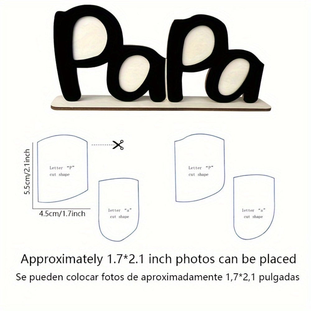 Papa Wooden Desktop Photo Frame, 12.5 x 5.5 Inch Letter-Shaped Display with Four 1.7 x 2.1 Inch Photo Openings