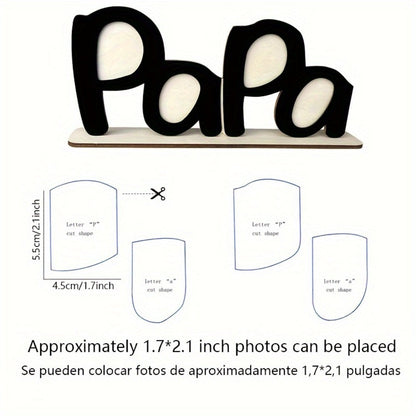Papa Wooden Desktop Photo Frame, 12.5 x 5.5 Inch Letter-Shaped Display with Four 1.7 x 2.1 Inch Photo Openings