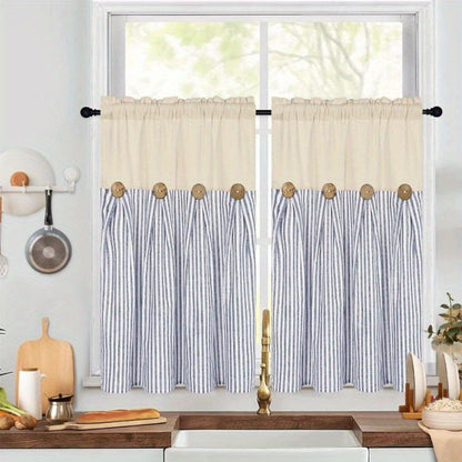 Semi Sheer Curtains Bohemian Linen Cotton Patchwork Grommet Top Window Drapes for Bedroom Living Room Kitchen Bathroom Cafe - Boho Country Cottage Style 4 Seasons 1 or 2 Panels