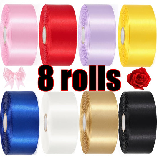 Satin Ribbon 1.5 Inch Wide – 8 Rolls 200 Yards Assorted Colors, Solid Color Silk Ribbon for Gift Wrapping, Hair Bows, Wedding, Party, Christmas & DIY Crafts