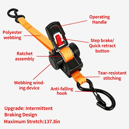 Ratchet Tie-Down Straps with Auto-Retract & Speed Control – Heavy-Duty Cargo Securing Kit with Hooks & Storage Bag | Motorcycle Transport, Towing & Truck Bed Load Securing