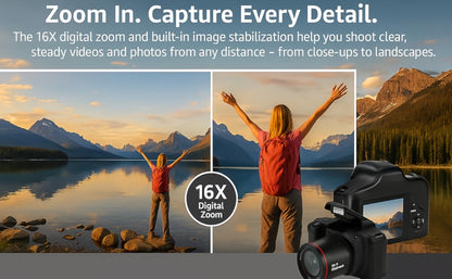 Digital Camera 1080P DSLR-Style Compact with 2.4-Inch Screen, 16X Digital Zoom, 9.88mm Lens and 32GB Card