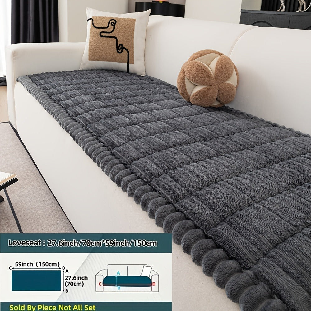 Wavy-Edge Plush Sofa Cushion Cover in Four Colors with Single-, Two-, Three- or Four-Seat Sizes