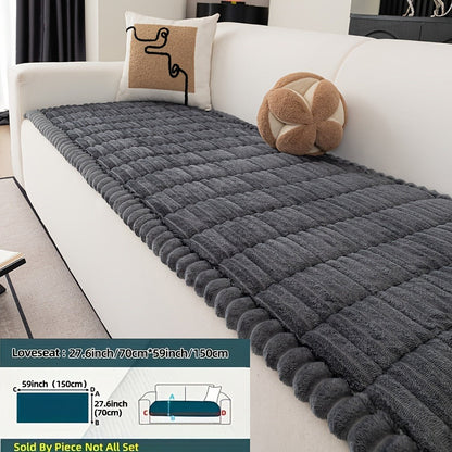 Wavy-Edge Plush Sofa Cushion Cover in Four Colors with Single-, Two-, Three- or Four-Seat Sizes