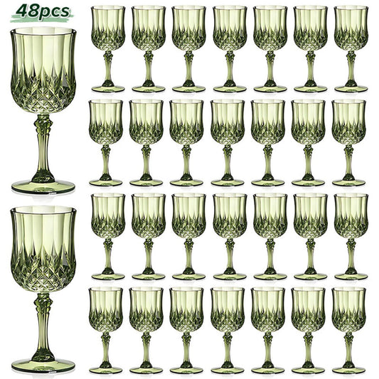 Plastic Champagne Glasses 48 Pack – 7oz Stemmed Crystal Clear Reusable Cups for Wedding, Party, Bridal Shower, Christmas, Halloween, Stackable Shockproof Vintage Stem Glasses, Transparent Green Blue