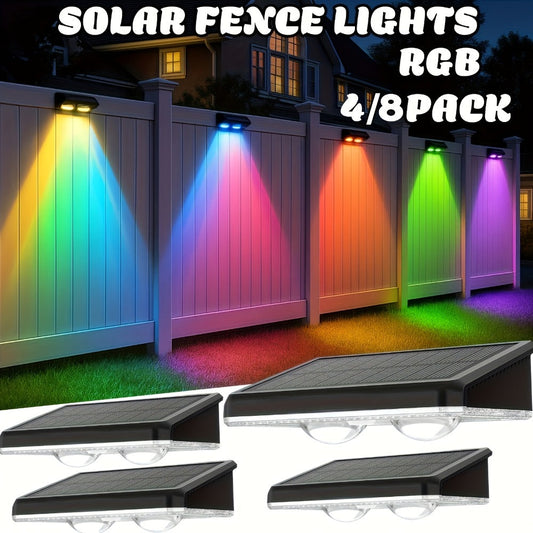 Solar Garden Light Fence Wall Fixtures with 9 Modes, Dusk Sensor and 4 or 8-Pack Options for Outdoor Garden Decor