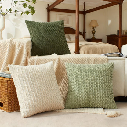 Double-Sided Plush Throw Pillow Covers, Four-Piece Set in 18 x 18 or 20 x 20-Inch Sizes and Four Colors