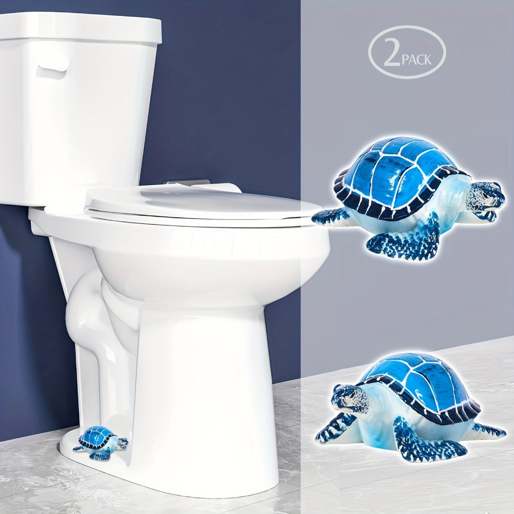 Two-Piece Sea Turtle Toilet Bolt Cover Set in Blue or Green with Hand-Painted Coastal Bathroom Design