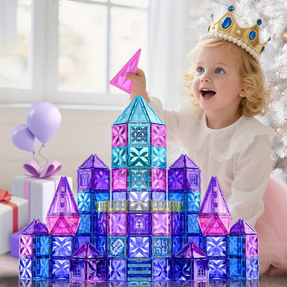 Magnetic Tiles 114-Piece Purple and Blue Ice Castle Building Set with Arches, Windows and Decorative Shapes