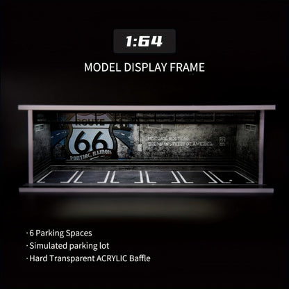 1:64 Diecast Car Display Case with LED Lighted Garage Diorama – Expandable Showcase for 6 Model Cars, Clear Acrylic Cover, Dustproof Collector Gift for Men